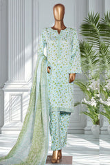 Bin Saeed Stitched 3 Piece Exclusive Printed Lawn Vol-02 Suit-LSM-2715-Ferozi