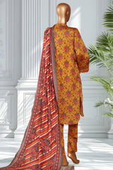 Bin Saeed Stitched 3 Piece Exclusive Printed Lawn Vol-02 Suit-LSM-2717-Mustard