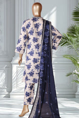 Bin Saeed Stitched 3 Piece Exclusive Printed Lawn Vol-02 Suit-LSM-2718-White