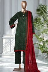 Bin Saeed Stitched 3 Piece Exclusive Printed Lawn Vol-02 Suit-LSM-2719-Green