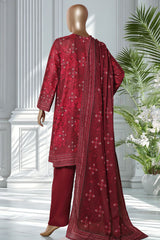 Bin Saeed Stitched 3 Piece Exclusive Printed Lawn Vol-02 Suit-LSM-2722-Maroon