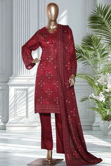 Bin Saeed Stitched 3 Piece Exclusive Printed Lawn Vol-02 Suit-LSM-2722-Maroon