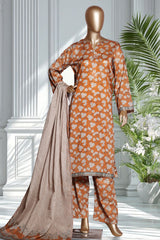 Bin Saeed Stitched 3 Piece Exclusive Printed Lawn Vol-02 Suit-LSM-2726-Mustard
