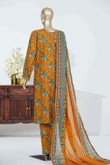 Bin Saeed Stitched 3 Piece Exclusive Printed Lawn Vol-06 Suit-LSM-2862- MUSTARD