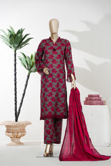 Bin Saeed Stitched 3 Piece Exclusive Printed Lawn Vol-08 Suit-LSM-2876-Maroon