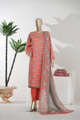 Bin Saeed Stitched 3 Piece Exclusive Printed Lawn Vol-08 Suit-LSM-2880-Peach