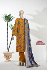 Bin Saeed Stitched 3 Piece Exclusive Printed Lawn Vol-08 Suit-LSM-2882-Mustard
