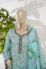 Bin Saeed Stitched 3 Piece Exclusive Printed Lawn Vol-08 Suit-LSM-2893-Ferozi