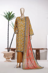 Bin Saeed Stitched 3 Piece Exclusive Printed Lawn Vol-09 Suit-LSM-2906-Mustard