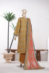 Bin Saeed Stitched 3 Piece Exclusive Printed Lawn Vol-09 Suit-LSM-2906-Mustard