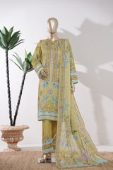 Bin Saeed Stitched 3 Piece Exclusive Printed Lawn Vol-09 Suit-LSM-2919-Olive