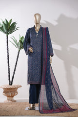Bin Saeed Stitched 3 Piece Exclusive Printed Lawn Vol-09 Suit-LSM-2921-Navy Blue