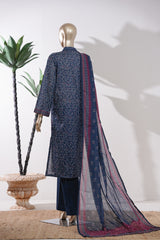Bin Saeed Stitched 3 Piece Exclusive Printed Lawn Vol-09 Suit-LSM-2921-Navy Blue