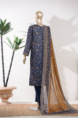Bin Saeed Stitched 3 Piece Exclusive Printed Lawn Vol-09 Suit-LSM-2923-Navy Blue
