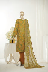 Bin Saeed Stitched 3 Piece Exclusive Printed Lawn Vol-10 Suit-LSM-2949-MUSTARD