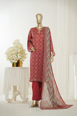 Bin Saeed Stitched 3 Piece Exclusive Printed Lawn Vol-10 Suit-LSM-2950-MAROON