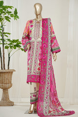 Bin Saeed Stitched 3 Piece Exclusive Printed Lawn Vol-10 Suit-LSM-2975-PEACH