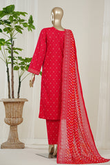Bin Saeed Stitched 3 Piece Exclusive Printed Lawn Vol-10 Suit-LSM-2980-RED