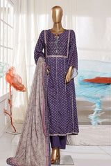 Bin Saeed Stitched 3 Piece Exclusive Printed Frock-LSM-2986-PURPLE