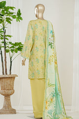 Bin Saeed Stitched 3 Piece Exclusive Printed Farshi Shalwar Vol-01 Suit-LSM-2999-YELLOW