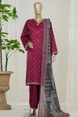 Bin Saeed Stitched 3 Piece Exclusive Printed Lawn Vol-10 Suit-LSM-3001-MAROON