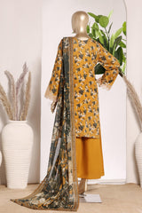 Bin Saeed Stitched 3 Piece Exc Emb Lawn Short Length With Bell Bottom-LSM-3004-YELLOW
