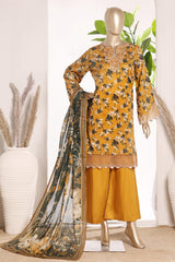 Bin Saeed Stitched 3 Piece Exc Emb Lawn Short Length With Bell Bottom-LSM-3004-YELLOW
