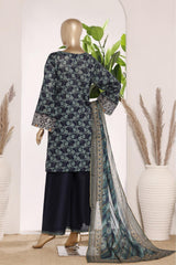 Bin Saeed Stitched 3 Piece Exc Emb Lawn Short Length With Bell Bottom-LSM-3005-BLUE