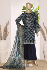 Bin Saeed Stitched 3 Piece Exc Emb Lawn Short Length With Bell Bottom-LSM-3005-BLUE