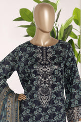 Bin Saeed Stitched 3 Piece Exc Emb Lawn Short Length With Bell Bottom-LSM-3005-BLUE