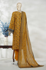 Bin Saeed Stitched 3 Piece Exc Emb Lawn Long Length Suit-LSM-3006-YELLOW