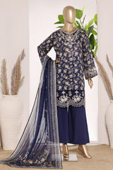 Bin Saeed Stitched 3 Piece Exc Emb Lawn Short Length With Bell Bottom-LSM-3007-BLUE