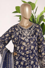 Bin Saeed Stitched 3 Piece Exc Emb Lawn Short Length With Bell Bottom-LSM-3007-BLUE