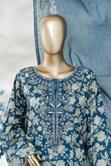 Bin Saeed Stitched 3 Piece Exc Emb Lawn Short Length With Broad Flapper-LSM-3009-ZINK