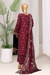 Bin Saeed Stitched 3 Piece Exclusive Printed Lawn Vol-10 Suit-LSM-3032-MAROON
