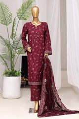 Bin Saeed Stitched 3 Piece Exclusive Printed Lawn Vol-10 Suit-LSM-3032-MAROON
