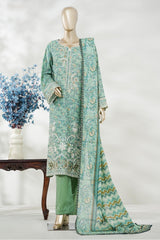 Bin Saeed Stitched 3 Piece Exc Emb Lawn Long Length Suit-LSM-3041-GREEN-S