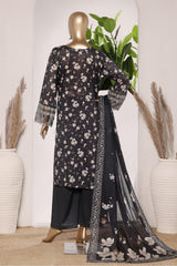 Bin Saeed Stitched 3 Piece Exc Emb Lawn Short Length With Broad Flapper-LSM-3043-GREY