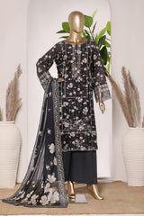 Bin Saeed Stitched 3 Piece Exc Emb Lawn Short Length With Broad Flapper-LSM-3043-GREY