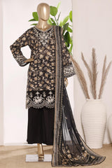 Bin Saeed Stitched 3 Piece Exc Emb Lawn Short Length With Broad Flapper-LSM-3048-BLACK