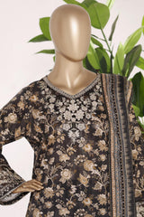Bin Saeed Stitched 3 Piece Exc Emb Lawn Short Length With Broad Flapper-LSM-3048-BLACK