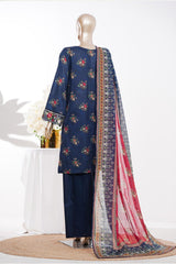 Bin Saeed Stitched 3 Piece Exclusive Emb Lawn Vol-03 Suit-LSM-3078-BLUE