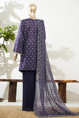 Bin Saeed Stitched 3 Piece Exclusive Lawn with Bellbottom Trouser Vol-02 Suit-LSM-3080-PURPLE