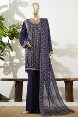 Bin Saeed Stitched 3 Piece Exclusive Lawn with Bellbottom Trouser Vol-02 Suit-LSM-3080-PURPLE