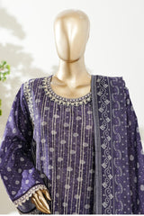 Bin Saeed Stitched 3 Piece Exclusive Lawn with Bellbottom Trouser Vol-02 Suit-LSM-3080-PURPLE