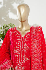 Bin Saeed Stitched 3 Piece Exc Luxury Festive Frock Vol-03 Suit-LSM-3086-RED
