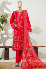 Bin Saeed Stitched 3 Piece Exc Luxury Festive Frock Vol-03 Suit-LSM-3086-RED