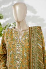 Bin Saeed Stitched 3 Piece Exc Emb Lawn Short Length With Broad Flapper-LSM-3091-Mustard