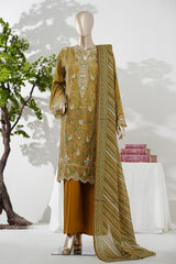 Bin Saeed Stitched 3 Piece Exc Emb Lawn Short Length With Broad Flapper-LSM-3091-Mustard