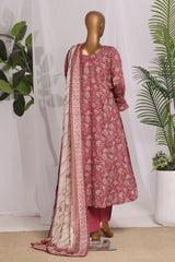 Bin Saeed Stitched 3 Piece Printed Lawn Frock Vol-03 Suit-LSM-3094-Rust